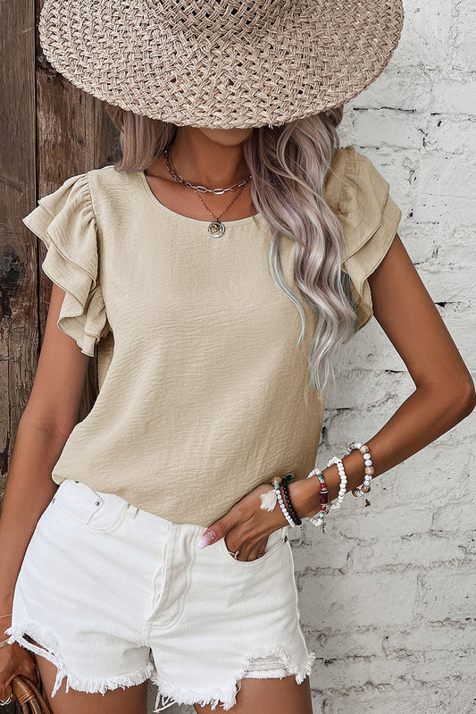 Ruffle Sleeve Crinkled Blouse