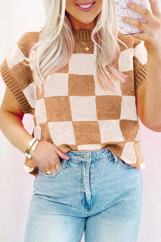 Checkered Dolman Sleeve Top