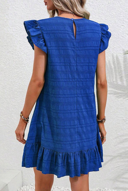 Blue Flutter Sleeve Dress