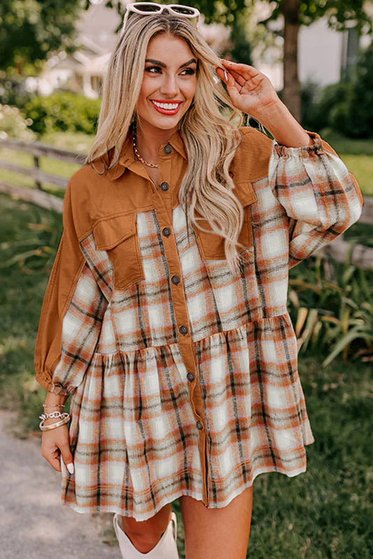 Fall Colorblock Ruffle Dress