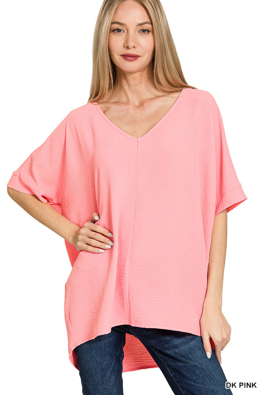 Airflow VNeck Top - DK Pink