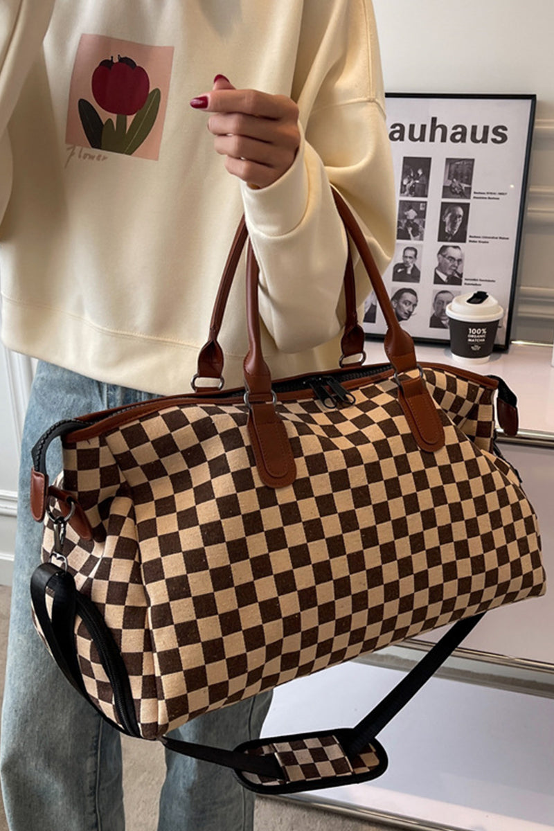 Brown Checkered Duffle Bag