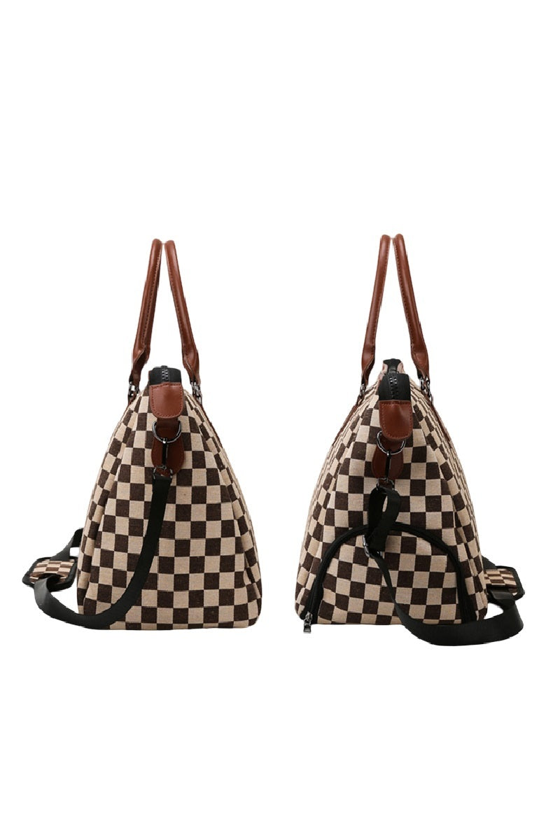 Brown Checkered Duffle Bag