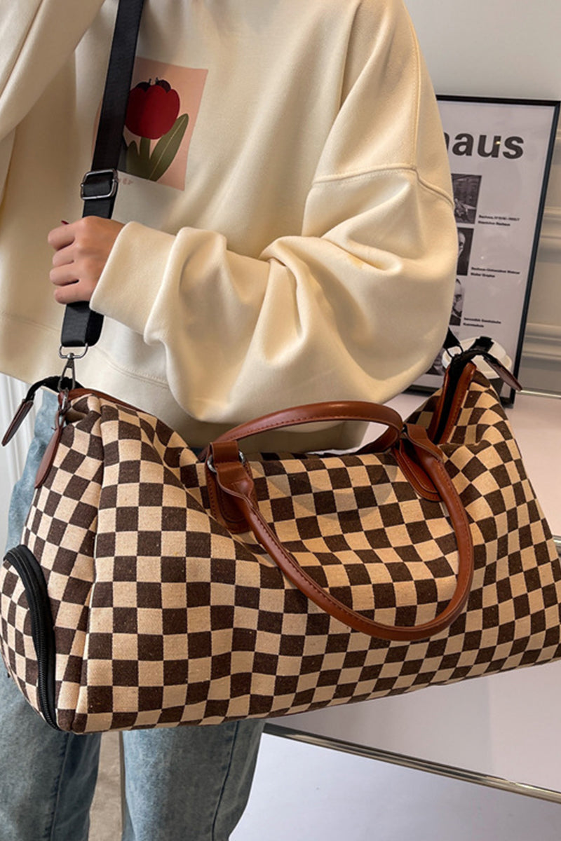 Brown Checkered Duffle Bag