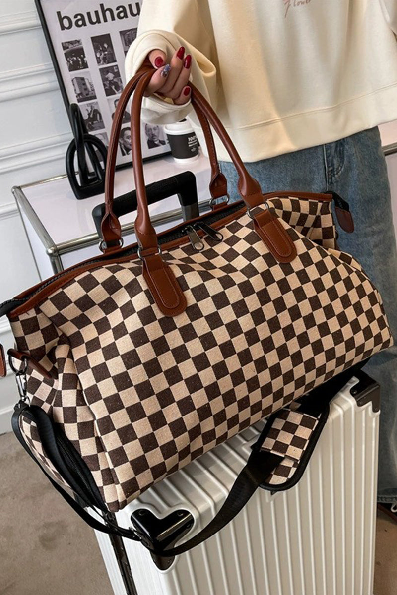 Brown Checkered Duffle Bag