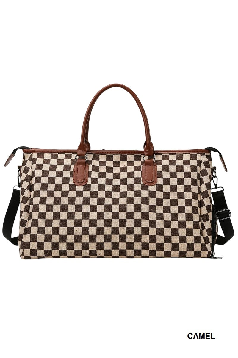 Brown Checkered Duffle Bag