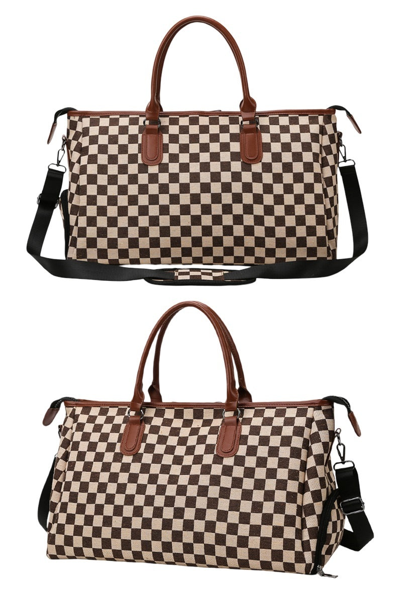 Brown Checkered Duffle Bag