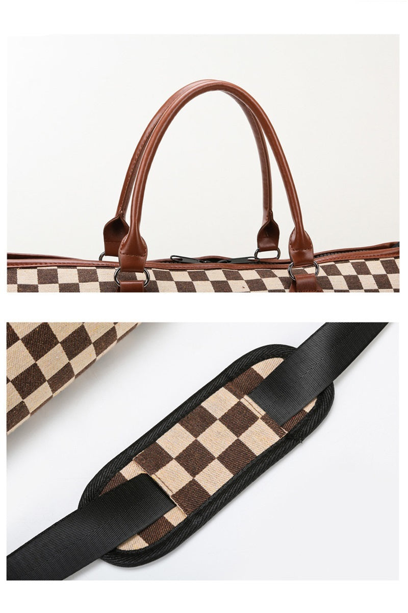Brown Checkered Duffle Bag
