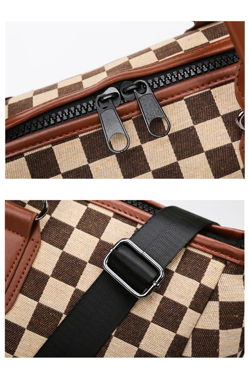 Brown Checkered Duffle Bag