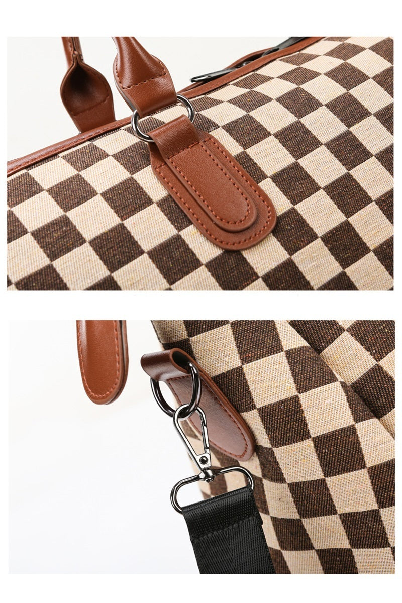 Brown Checkered Duffle Bag