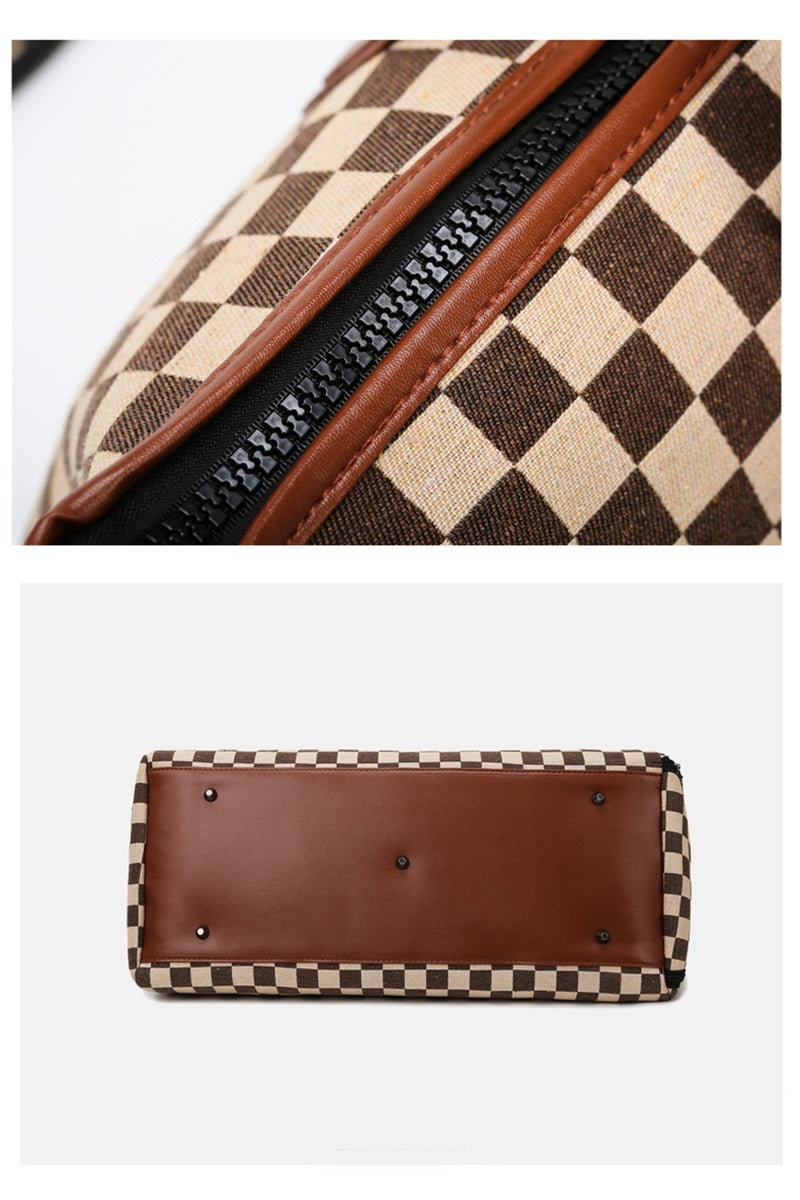 Brown Checkered Duffle Bag