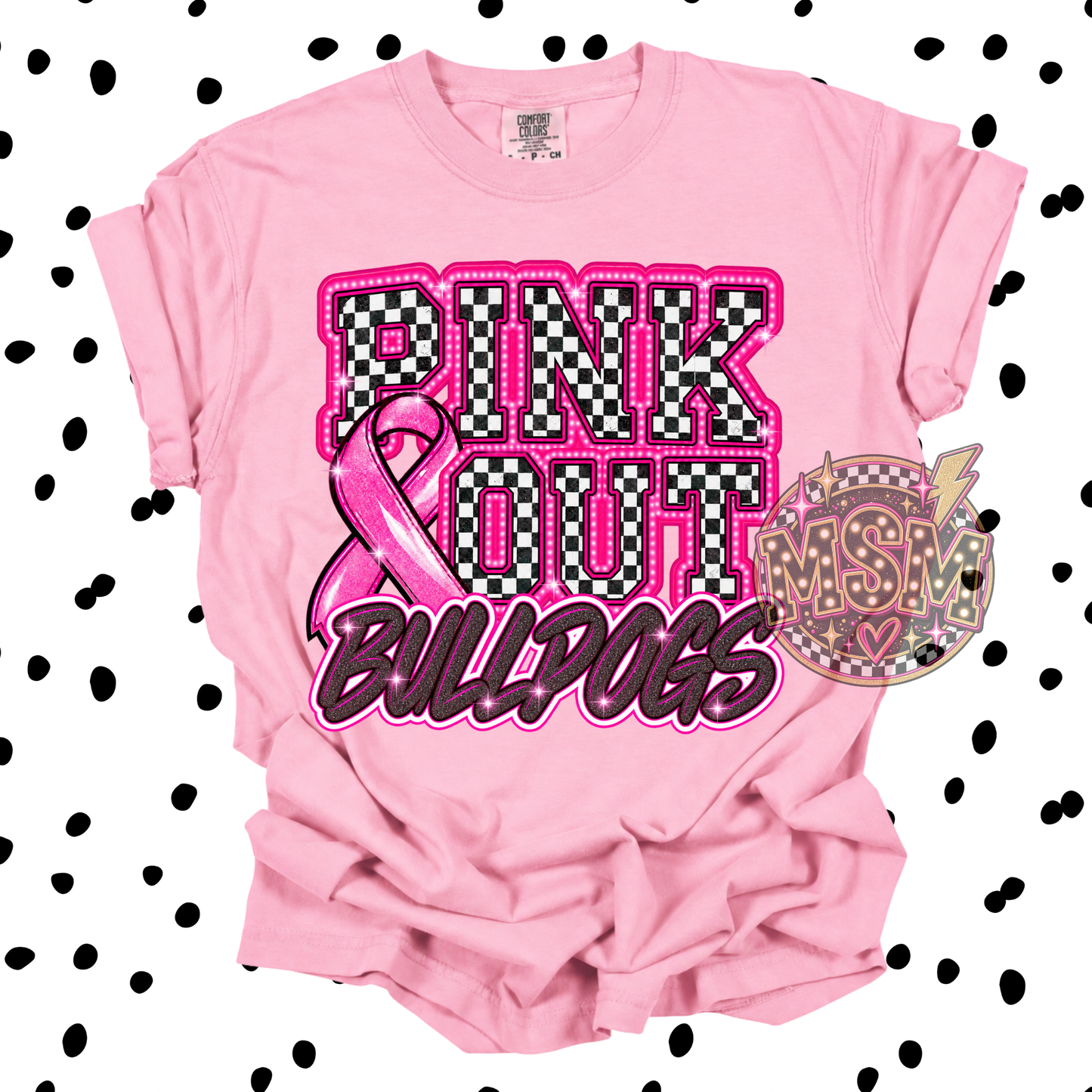 Checkered Pink Out Mascot - Bulldogs