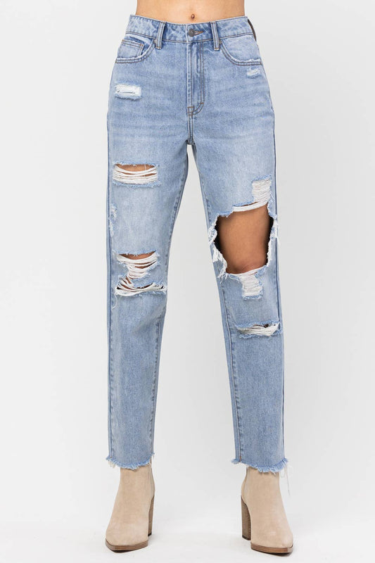 High Rise Vintage Cutout Straight: Light Denim
